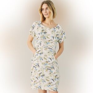 Part Two Indreas Dress Blue Leaf Bouquet Cottagecore Coastal Linen Blend EU 36